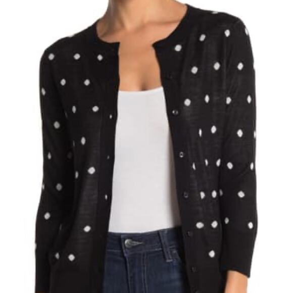 Halogen Crew Neck Front Button Cardigan Size XSmall NEW black white dots NEW xs - Picture 1 of 6